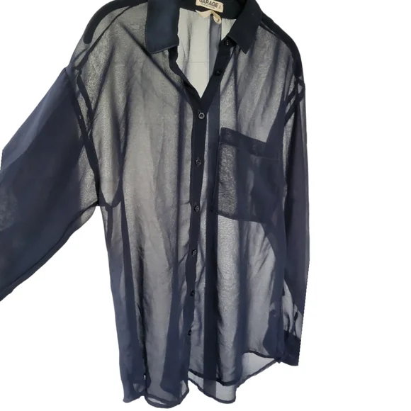 Garage Sheer Button Up Long Sleeve Shirt Top Sz S Black - Picture 6 of 11